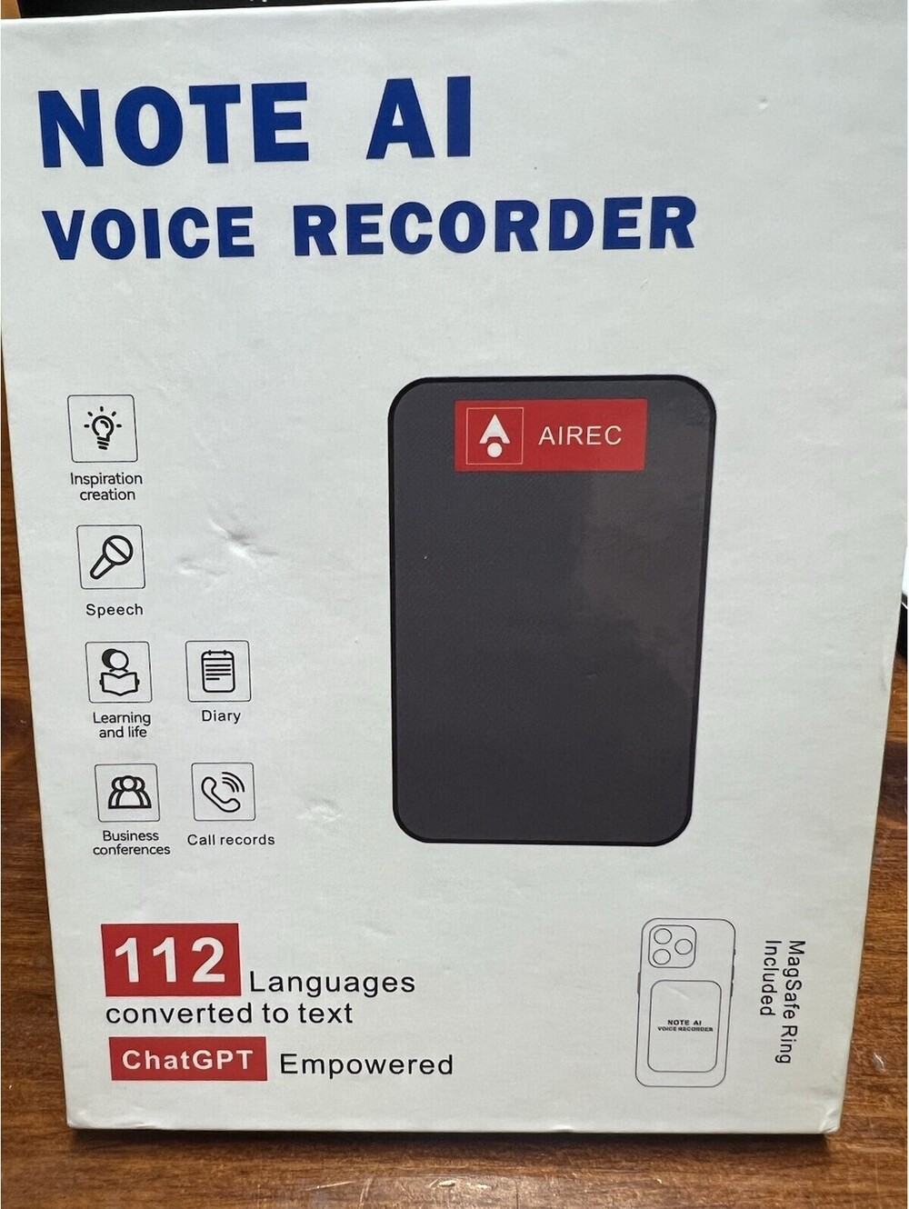 AIREC Note AI Voice Recorder A3 Bluetooth 5.0 112-Language Transcription